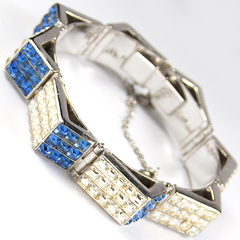 Coro Modernist Invisibly Set Diamonds and Sapphires Sharks Tooth Link Bracelet