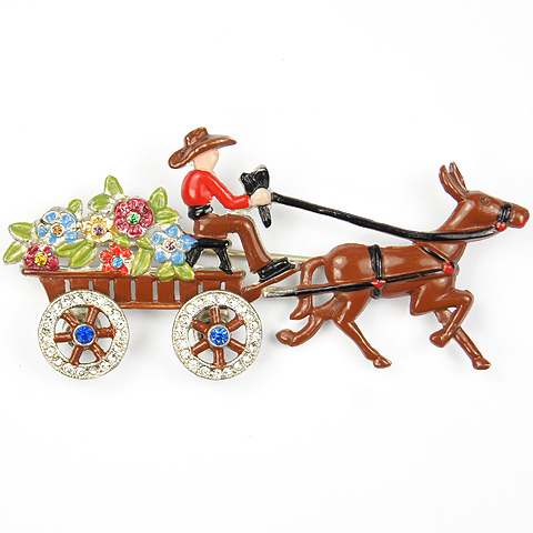 Coro (unsigned) Donkey Pulling Flowercart Pin
