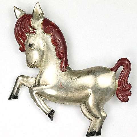 Corocraft Sterling Metallic Enamel Prancing Horse Pin