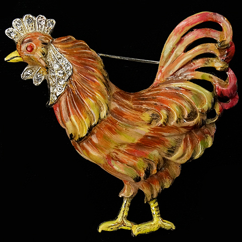 Coro Pave and Enamel Rooster Pin
