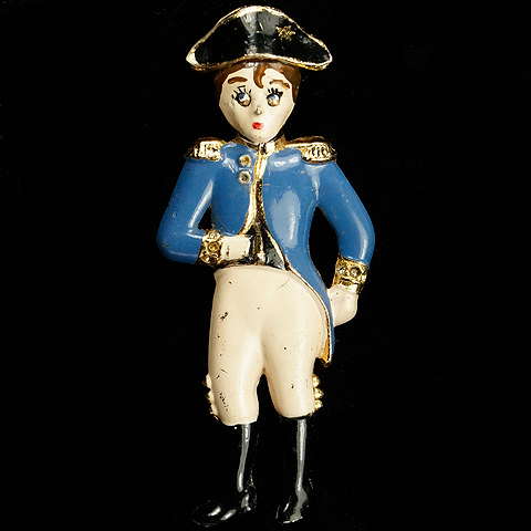 Coro Gold and Enamel Napoleon with Moveable Eyes Pin Clip