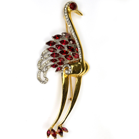 Corocraft Sterling Gold Pave and Ruby Giant Ostrich Bird Pin