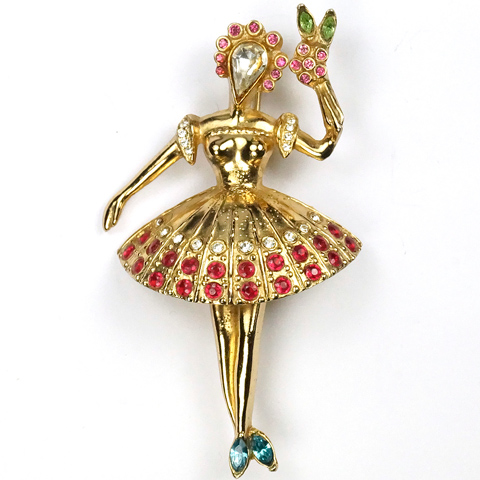 Coro Gold and Multicolour Jewels Ballerina with Bouquet Pin