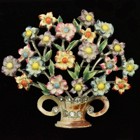 Coro Pave and Pastel Enamel Flower Basket Pin