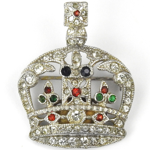 Coro Pave and Gemstones Crown Pin (with Perfume Pad) 