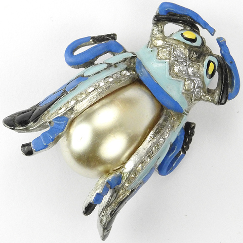 Coro (unsigned) Pearl Belly Turquoise and Lapis Bug Pin Clip