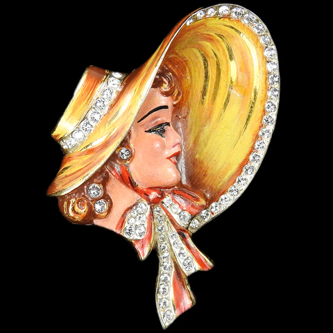 Corocraft Sterling Southern Belle Lady in a Hat with Bow Pin
