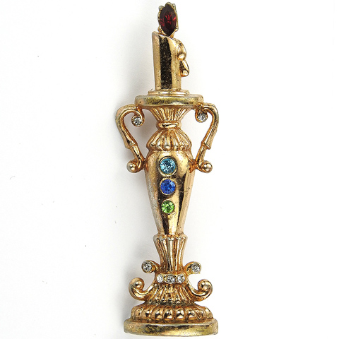 Coro Gold and Multicolour Stones Ornamental Candlestick Pin