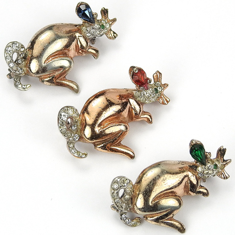Corocraft Sterling Mouse Pins - Set of Three Red, Blue and Green Eared Mice