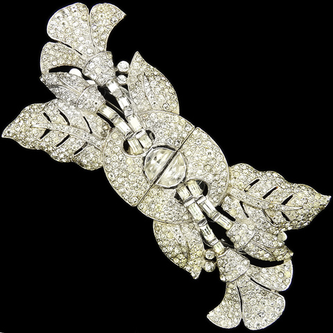 Coro Pave Diamante Demilunes and Baguettes Lillies and Leaves Dress Clips Duette