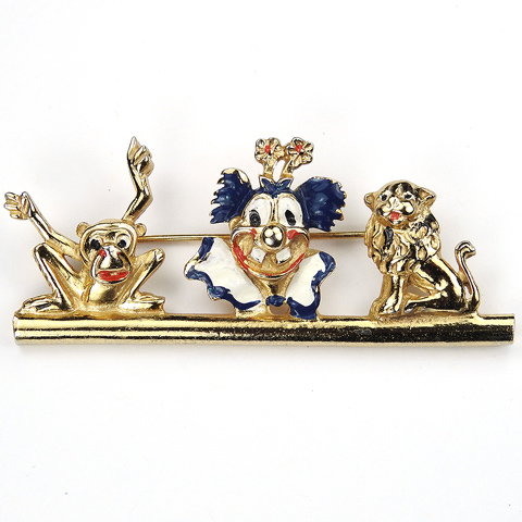 Coro Walt Disney 'Dumbo Jewelry' Gold and Enamel Monkey Clown and Lion Pin