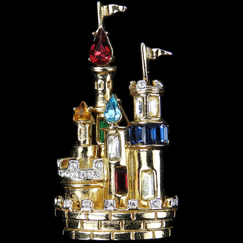 Coro Large Gold and Muticolour Jewels Smaller Fantasy Castle with Turrets Pin