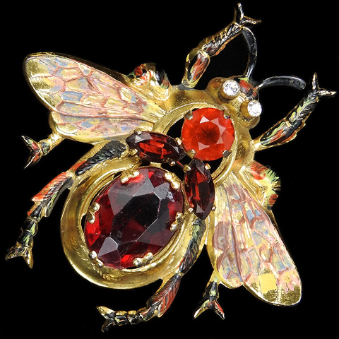 Coro Gold Enamel and Rubies Bug Pin