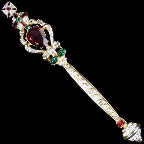 Corocraft Gold Pave Rubies And Emeralds Royal Sceptre Pin