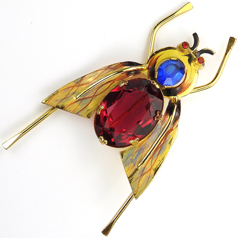 Coro Sterling Ruby Sapphire and Enamel Faceted Belly Bug Pin