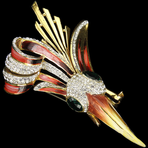 Corocraft Sterling Stylized Crane Bird's Head Pin with Large Emerald Eyes