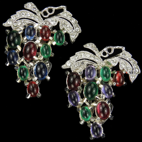 Coro Pave and Multicolour Cabochons Grapes on a Vine Pair of Dress Clips