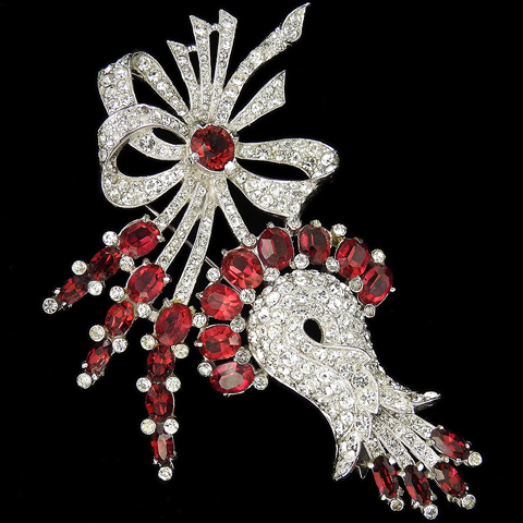 Coro Pave and Rubies Tulip with a Bow Flower Pin