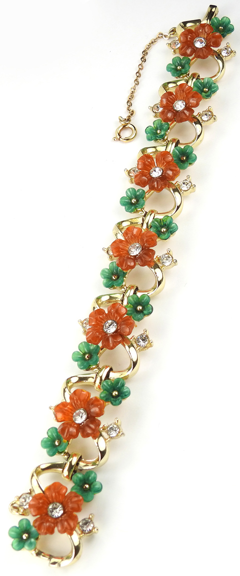 Coro Gold Spiral with Green and Orange Glass Fruit Salad Flowers Link ...