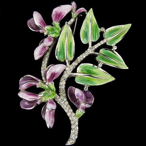 Coro Pave and Enamel Sweet Pea Floral Spray Pin