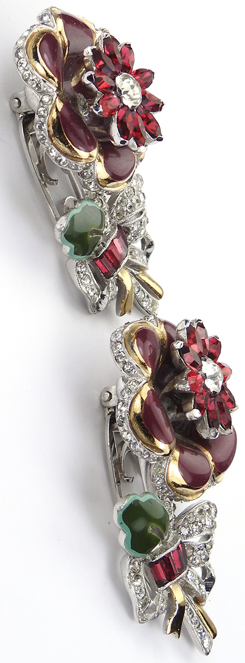 Coro Gold Pave Invisibly Set Rubies and Enamel Trembling Camellias ...