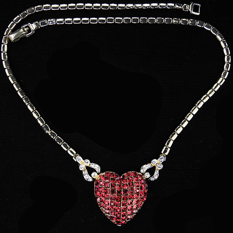Corocraft Gold Pave and Invisibly Set Ruby Heart Valentines Choker Necklace