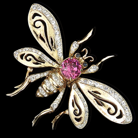 Coro Sterling Gold and Pave Bee Bug or Butterfly with Moveable Wings Brooch