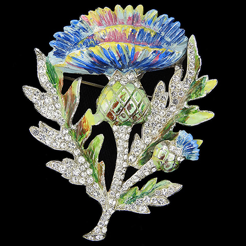 Coro Pave and Enamel Blue Thistle Pin