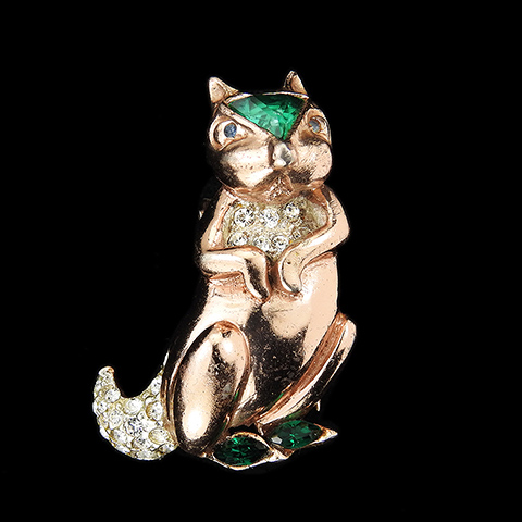 Corocraft Sterling Gold and Triangle Cut Emerald Groundhog Marmot Woodchuck or Chipmunk Pin Clip