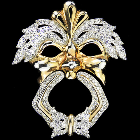 Coro Gold and Pave Doorknocker Face Mask Pin