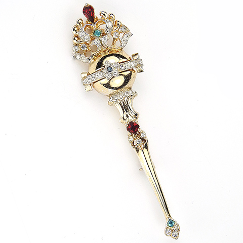 Coro Gold Pave and Multicolour Stones Royal Sceptre with Orb Pin