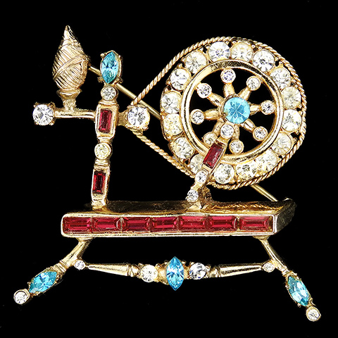 Coro Gold and Multicolour Stones Spinning Wheel Pin