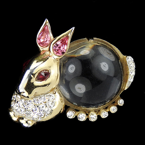 Coro Gold Ruby and Pink Topaz Jelly Belly Rabbit Pin