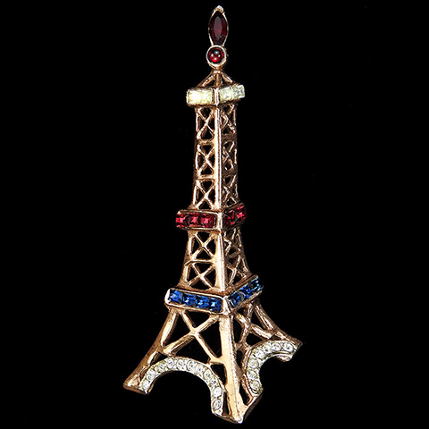 Coro Sterling WW2 Allied Patriotic Red White and Blue Eiffel Tower Pin