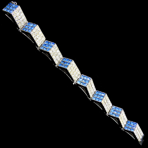 Coro Modernist Invisibly Set Diamonds and Sapphires Sharks Tooth Link Bracelet