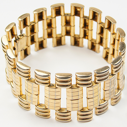 Kreisler Gold and Banded Tesselations Long Articulated Link Bracelet