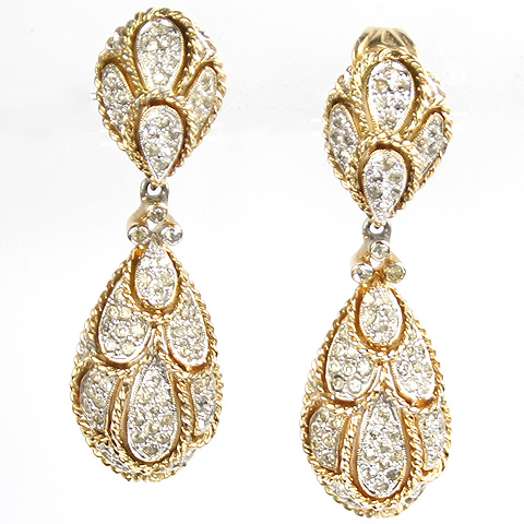 Panetta Gold and Pave Pendant Clip Earrings