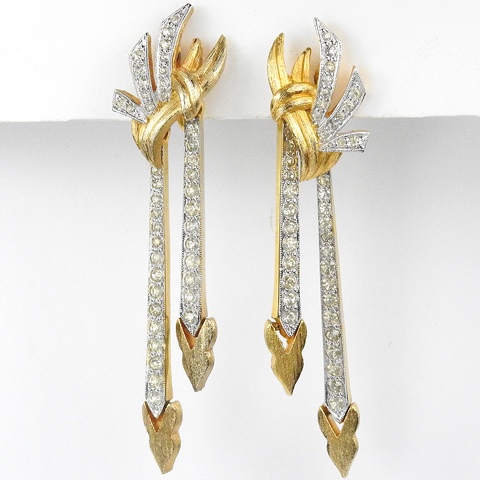 Polcini Pave and Gold Swags with Pendant Spears Clip Earrings