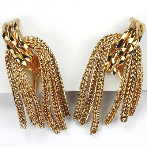 Napier Pendant Gold Tassels Clip Earrings