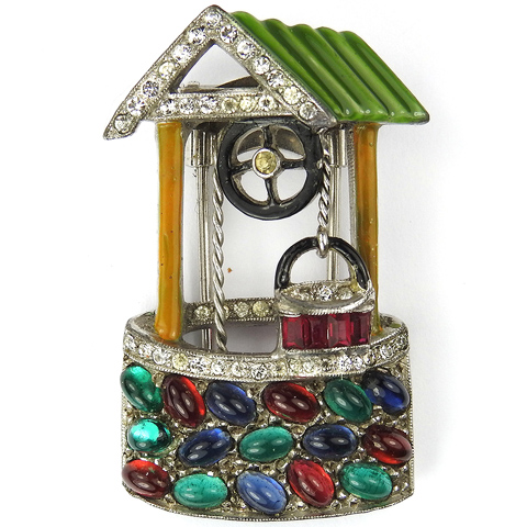 'Larry Winters' Pave Enamel and Multicolour Cabochons Wishing Well Pin Clip