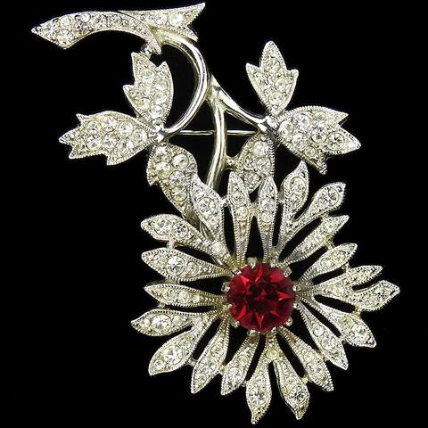 Attwood and Sawyer Pave and Ruby Flower Pin (after a Christian Dior design)
