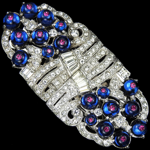 Polcini Pave Baguettes and Sapphire and Ruby Shoebuttons Deco Dress Clips Duette