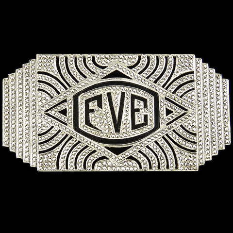 Vijoben Sterling Retro Deco Style Marcasites and Enamel 'Eve' Name Pin