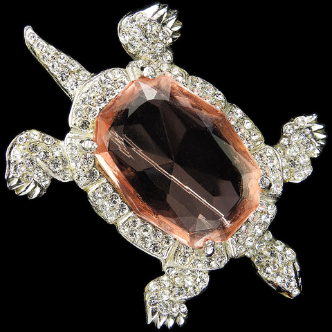 After Coro Pave Enamel and Pink Topaz Crystal Turtle Pin
