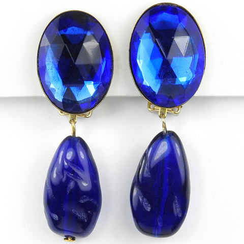 Les Bernard Sapphire Crystal and Pendant Sapphire Clip Earrings