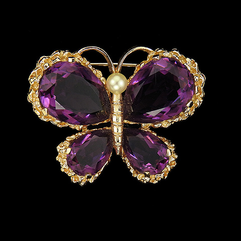 Panetta Gold Pearl and Amethysts Butterfly Pin
