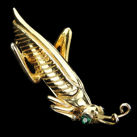 Castlecliff Gold and Emerald Grasshopper Pin
