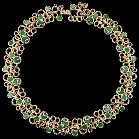 Panetta Linked Gold Circles and Jade Discs Collar Necklace