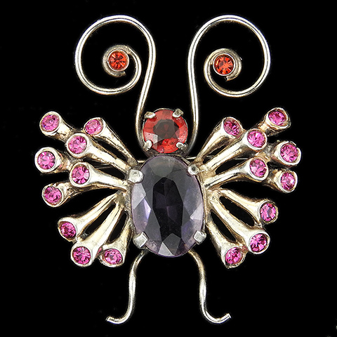 Castlecliff Sterling Gold Fuchsia Amethyst and Rubies Bug or Butterfly Pin
