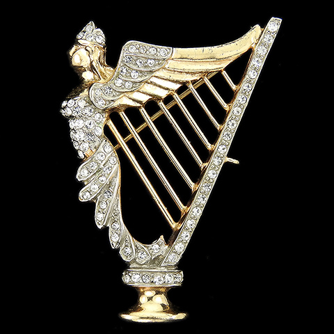 Marslieu Sterling Gold and Pave Winged Angel Harp Musical Pin